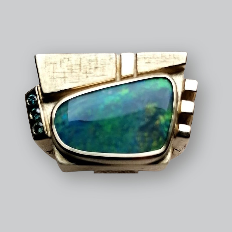 Herrenring · Gelbgold mit Boulderopal