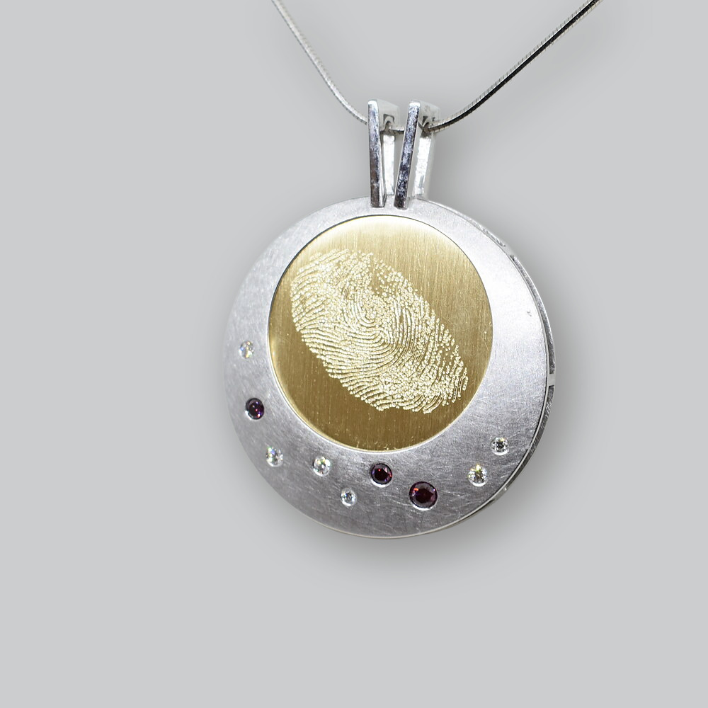 Silber & Gelbgold · Fingerabdruck mit Farbsteinen